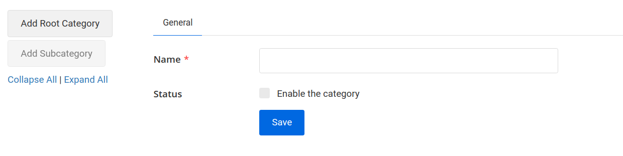 category create page general tab