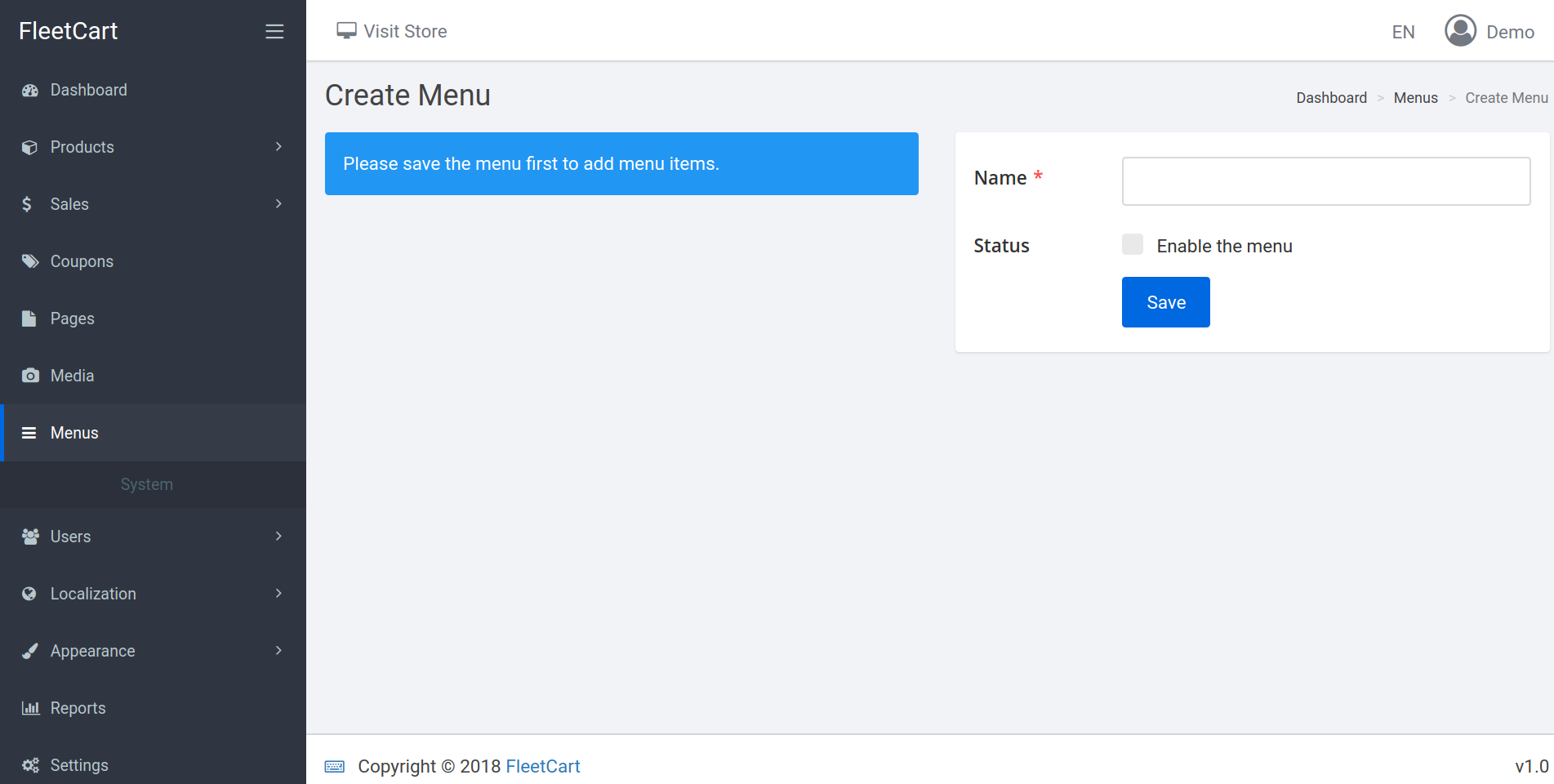 create menu