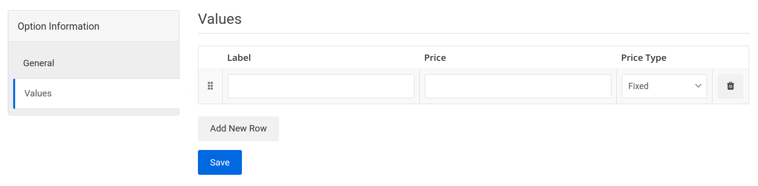 option create page values tab