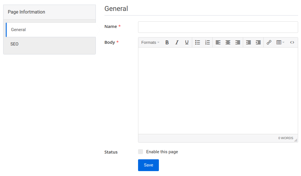 page create page general tab