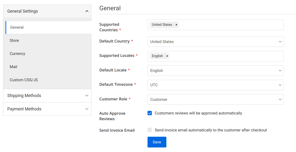 settings page general tab