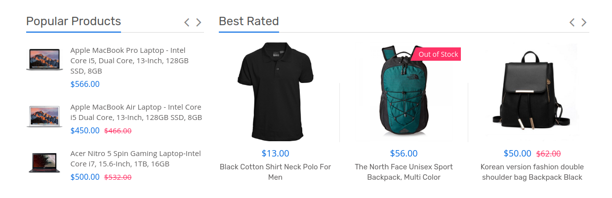 two column product carousel