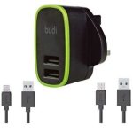 Budi 056U Dual USB Wall Charger with Lightning & Micro USB Cables – Fast Charging Adapter for Smartphones Price in Oman