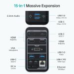 Choetech HUB-M21 15-in-1 USB-C Multiport Docking Station – Expand Your Connectivity with Triple 4K HDMI, VGA, USB 3.0, Ethernet, - Image 6