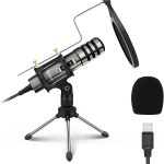 EIVOTOR Sensitive Microphone A1 – Professional USB Condenser Microphone with 3.5mm Jack, Plug & Play,