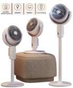 F1 Circulation Floor Fan F16A – 16-Inch Adjustable Height with Remote Control, 3-Speed Settings, Oscillation,