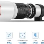 Jintu 500mm f/7.0–f/32 Super Telephoto Manual Lens — T‑Mount Kit for Nikon & Canon (Lightweight, Tripod Collar)