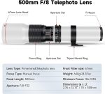 Jintu 500mm f/7.0–f/32 Super Telephoto Manual Lens — T‑Mount Kit for Nikon & Canon (Lightweight, Tripod Collar) - Image 4