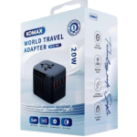 Komax All-in-One 20W World Travel Adapter – Universal Compatibility with USB-C and USB-A Ports,