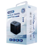 Komax All-in-One 20W World Travel Adapter – Universal Compatibility with USB-C and USB-A Ports,