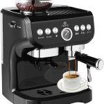 LePresso LECMBGBK Semi-Automatic Espresso Machine – 19 Bar Pump, Integrated Grinder, Milk Steamer, 2L Capacity,