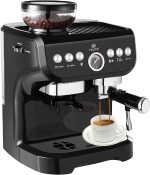LePresso LECMBGBK Semi-Automatic Espresso Machine – 19 Bar Pump, Integrated Grinder, Milk Steamer, 2L Capacity,