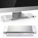 Monitor Stand “Space Bar” Silver – Aluminium Ergonomic Riser with USB Hub & Storage –