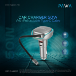 Pawa Car Charger Retractable Type C Cable in Oman – 50W Fast Charging - Image 3