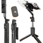 Plokama Live K5 Selfie Stick Tripod + Built-in LED Light & Bluetooth Remote – Foldable 3-in-1 Vlogging Stick