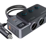 Porodo 120 W Car Charger Hub (PDFWCH070DG) – Triple Socket + 3× USB‑A & 2× USB‑C, Voltage Display –