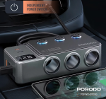Porodo 120 W Car Charger Hub (PDFWCH070DG) – Triple Socket + 3× USB‑A & 2× USB‑C, Voltage Display – - Image 4