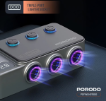 Porodo 120 W Car Charger Hub (PDFWCH070DG) – Triple Socket + 3× USB‑A & 2× USB‑C, Voltage Display – - Image 5