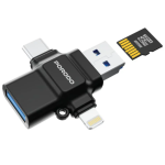 Porodo 4-in-1 USB 3.0 OTG Card Reader ETK-09 – Lightning & Type-C + USB 3.0, Micro-SD Support, Plug-and-Play –