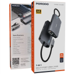 Porodo 4K 7‑in‑1 Multi‑Port USB‑C Hub (Model PDRDS71GY) – Aluminium Alloy, 100 W Power Delivery, Ethernet & SD - Image 4