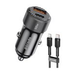 Porodo 50W Dual-Port Car Charger (PD-CC50WL) - 30W QC + 20W PD + C→Lightning Cable
