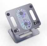 Porodo Adjustable Aluminum Laptop Stand with Cooling Fan (PD-ALSCF-GY) – Ergonomic, Foldable, and Portable, - Image 2