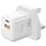 Porodo Blue 20W Super Fast Charger – Dual Port (USB‑C PD + USB‑A QC) Compact Wall Adapter –
