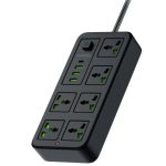 Porodo Blue 6-Port Power Socket with 3 USB-A & 1 Type-C Ports (PB-6ACPS1C3A-BK) – 2000W, 3m Cable, Universal Compatibility,