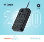 Porodo Blue 6-Port Power Socket with 3 USB-A & 1 Type-C Ports (PB-6ACPS1C3A-BK) – 2000W, 3m Cable, Universal Compatibility, - Image 2