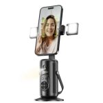 Porodo Face Tracking Smart Mount PD-HSM13 – 360° Auto Rotation, Gesture Control, Wireless Shutter, Detachable Fill Light, 1800mAh Battery, Type-C Charging,