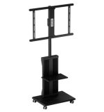 Porodo PD-TVFSW-BK Mobile TV Stand – Dynamic Swivel & Tilt, 32"-75" Screens, Height Adjustable, 35kg Capacity, VESA Compatible, with Wheels & Media Shelf ,
