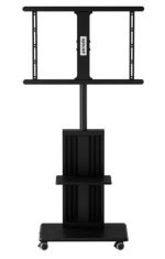 Porodo PD-TVFSW-BK Mobile TV Stand – Dynamic Swivel & Tilt, 32"-75" Screens, Height Adjustable, 35kg Capacity, VESA Compatible, with Wheels & Media Shelf , - Image 3