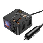 Porodo Universal AC Power Inverter PD-FWCH057 — 200W Car Inverter with USB-C PD 30W, Dual USB-A QC, Smart Cooling & Safety Protections (Black)
