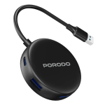 Porodo USB 3.0 Multi-Port Hub PD51CHBBK — 4× USB-A 3.0 + 1× USB-C Power Input, 5Gbps SuperSpeed, Compact Plug-&-Play (Black)