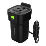 Powerology 150W Cup Holder Power Inverter – Dual USB-C & USB-A QC3.0 Car Charger (P150INV)