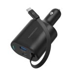 Powerology PCCSR019 65 W Type‑C Retractable Car Charger – USB‑A + Built‑in Retractable Cable (103 W Total) Price in Oman