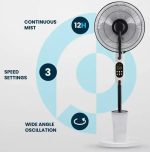 Powerology PMFAN75W 16" Tilt & Oscillating Mist Fan with Humidifier – 75W, 2.8L Tank, 3-Speed Settings – Ideal for Oman Climate, - Image 4