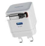 Powerology PWC032 Dual Port Retractable GaN Charger – 65W Fast USB-C Charger for Laptops & Smartphones