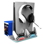 Saitek Multi-Functional PS5 Cooling and Charging Stand – Dual Controller Charger, Built-in Cooling Fan, Game Storage, Headset Holder, USB Ports,