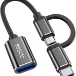 Yesido GS02 2‑in‑1 OTG Connector – Micro‑USB & USB‑C to USB‑A, Braided 10 cm, Fast Data Transfer –