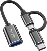 Yesido GS02 2‑in‑1 OTG Connector – Micro‑USB & USB‑C to USB‑A, Braided 10 cm, Fast Data Transfer –